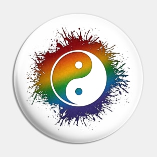 Paint Splatter LGBTQ Pride Rainbow Yin and Yang Symbol Pin