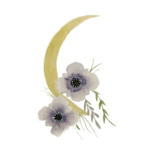 Golden Cresent moon with violets- watercolor - chest logo T-Shirt