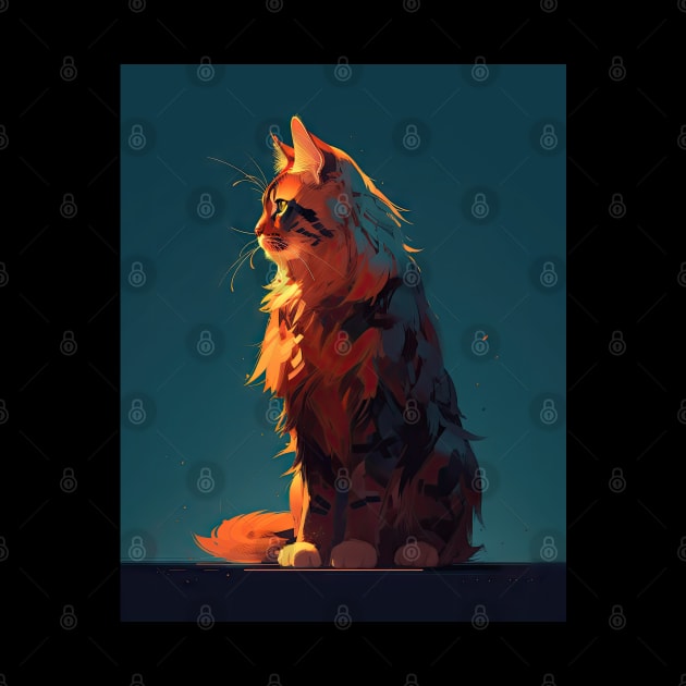 Majestic Big Beutiful Maine Coon Cat Modern Art by DexPixelArt