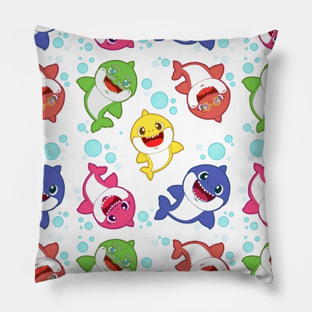 Baby Shark Family - White Bg Version Pillow by JessySketches