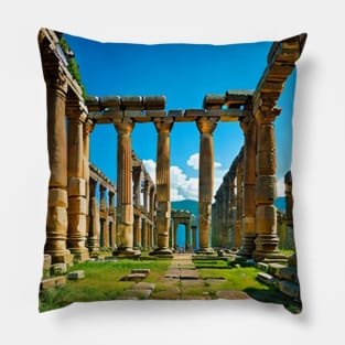 Empty Ruins in a Green Field Pillow