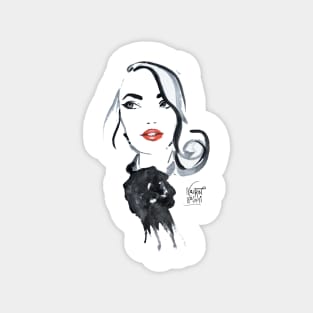 black and white girl illustration Magnet