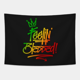 Feelin&#39; Blessed Graffiti Tag Style Rasta Colors Reggae Tapestry