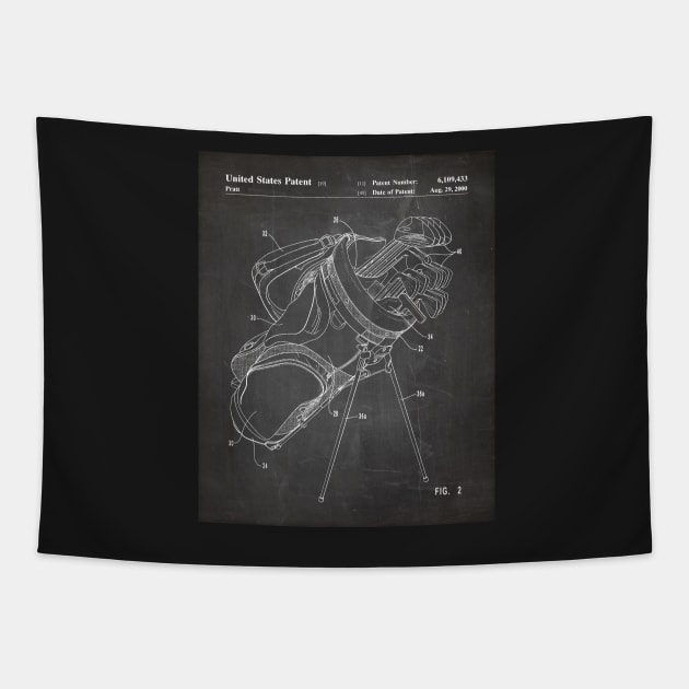 Golf Bag Patent - Golfer Golfing Caddy Art - Black Chalkboard Tapestry by patentpress