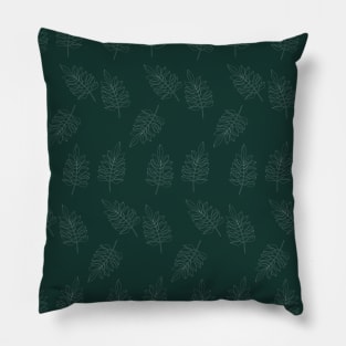 Forest Green, Leaf Botanical Pattern, Line Art, Minimalist Pillow