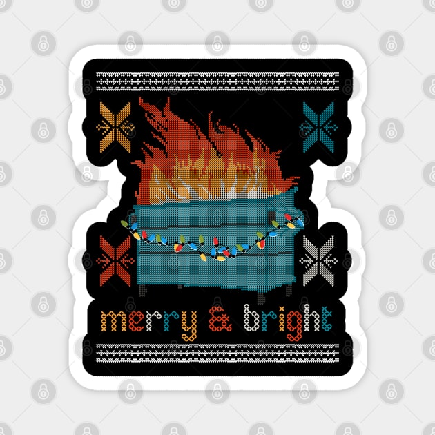 Ugly Christmas Sweater Design Dumpster Fire - Merry and Bright Magnet by YourGoods