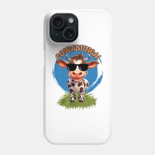 Cute Funny cow with sunglasses saying Cowabunga! Phone Case