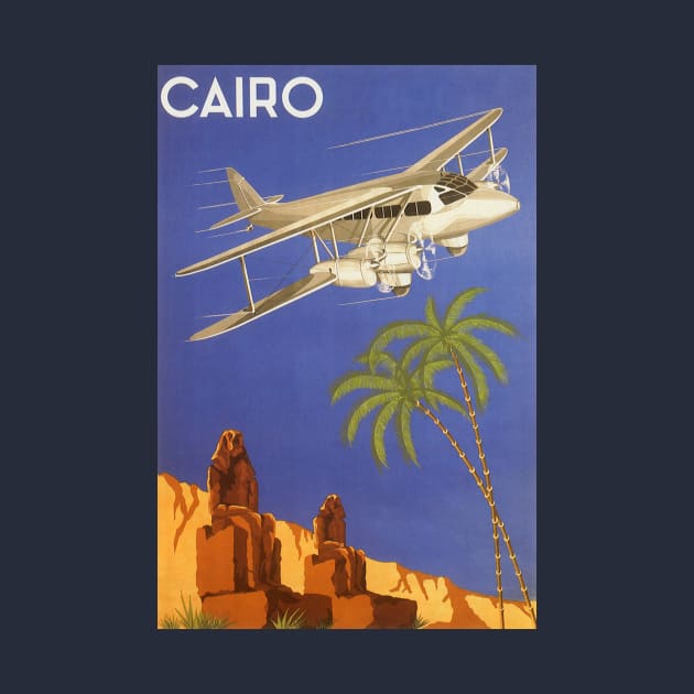 Vintage Egypt Travel Poster, Biplane Over Cairo by MasterpieceCafe