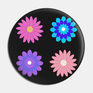 Colourful Retro Flowers Pin