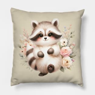 Funny Baby Raccoon Boho Babies A Watercolor Celebration Pillow