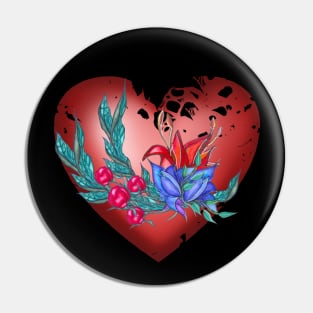 Heart with blue and red flowers and green branches Pin