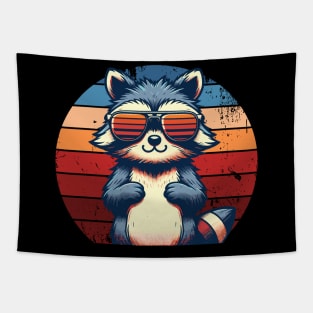 Cool Retro Raccoon in Sunglasses 70s 80s 90s Funny Raccoon Tapestry