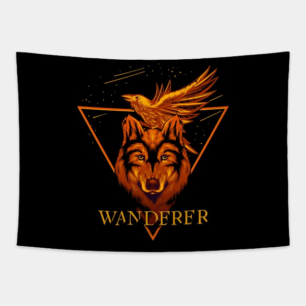 Wanderer wolf and raven design Tapestry by IrinaEA