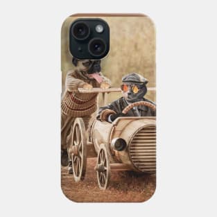 Cute Vintage Mid Century Art 50S Style Retro Racing Cat and Pug Phone Case