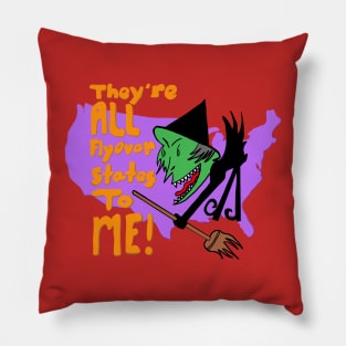 “They’re ALL Flyover States to ME!” Witch Cartoon Political Halloween Humor Pillow