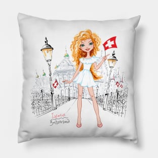 Cute fashionable girl in Lucerne Pillow