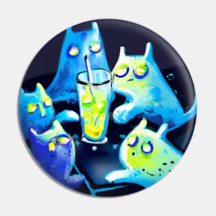 Several Blue Cats Inspect a Glass of Lemon Water Pin