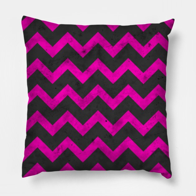 Hot pink black retro chevron pattern lines Pillow by PLdesign