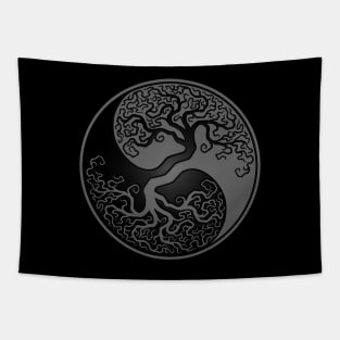Gray and Black Tree of Life Yin Yang Tapestry