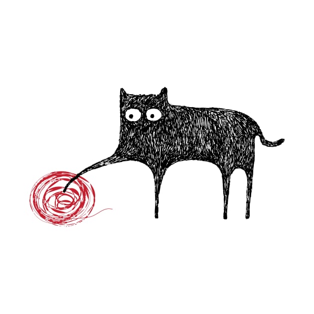 Cute Black Scribble Cat Playing With Ball of Yarn by BG Creative