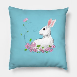 Charming Spring Rabbit and Pink Blossoms Pillow