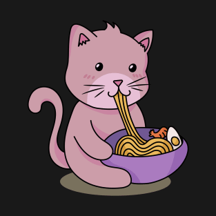 Cute Cat with Ramen - Kawaii Designs T-Shirt