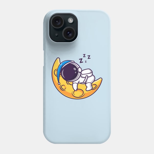 Cute Astronaut Sleeping On Moon Wearing Beanie Hat  Cartoon Phone Case by Catalyst Labs