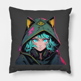 Cyberpunk Cat Girl Pillow