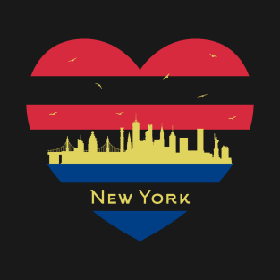 NYC City Skyline cityscape Heart Shape Bird Flying New York T-Shirt