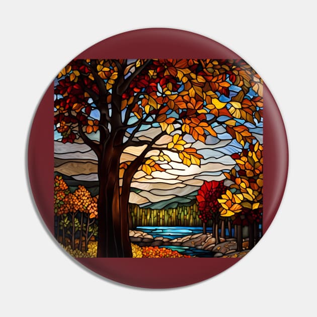 Stained Glass Autumn Forest Scene Pin by Chance Two Designs