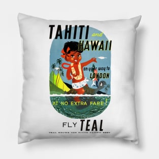 Vintage Travel Poster Tahiti Hawaii Pillow