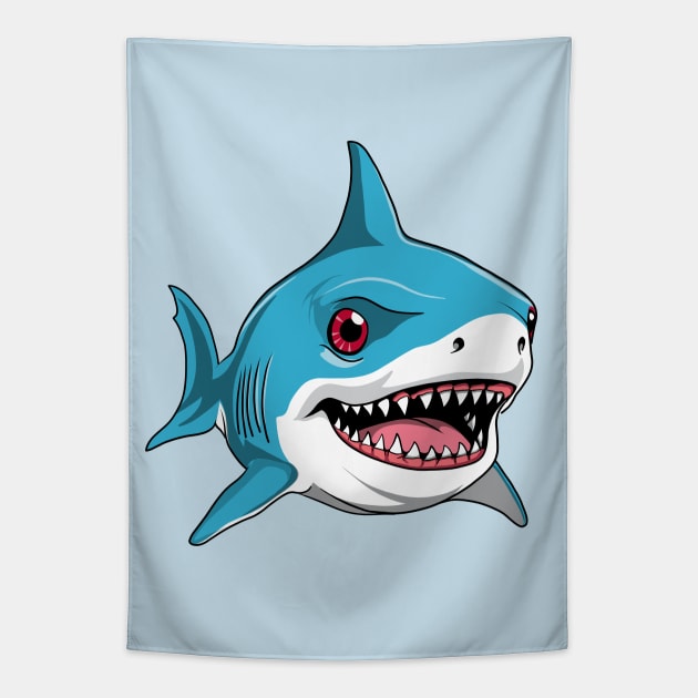 Scary Cute Great White Shark Graphic Design Tapestry by TMBTM