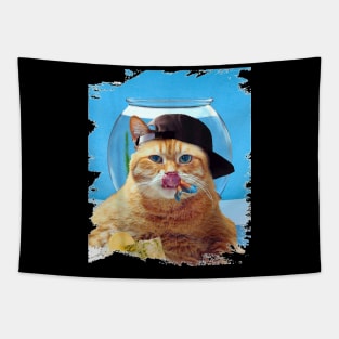 Cat Goldfish Swallowing Tapestry