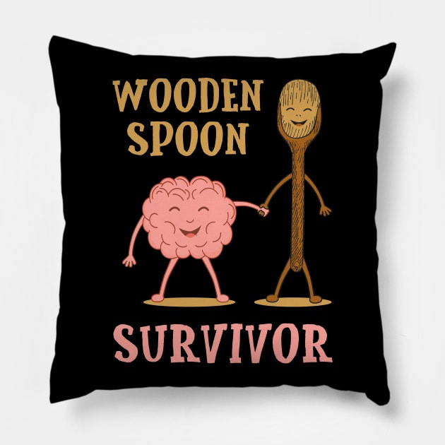 Wooden Spoon Survivor Funny Gift Brain Costume Pillow by Tesszero