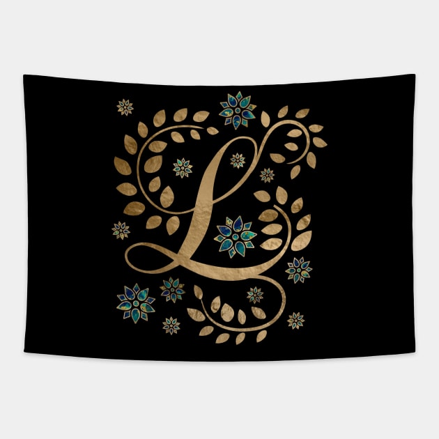 Luxury Golden Calligraphy Monogram with letter L Tapestry by Nartissima
