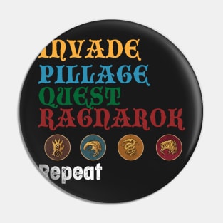 Blood Rage Invade, Pillage, Quest, Raganork, Repeat Board Game Graphic - Tabletop Gaming Pin