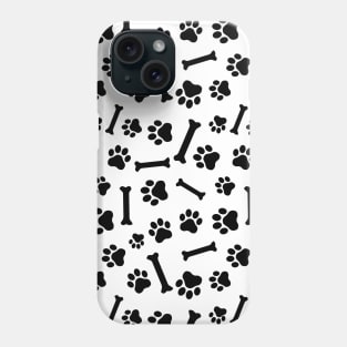 Dog Paw & Bones Seamless Pattern - Black & White Phone Case