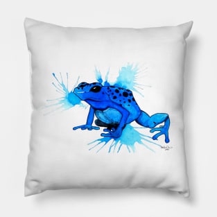 Dendrobates Tinctorius Azureus Poison Dart Frog Watercolor Pillow