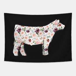 Watercolor Floral Show Steer Silhouette  - NOT FOR RESALE WITHOUT PERMISSION Tapestry