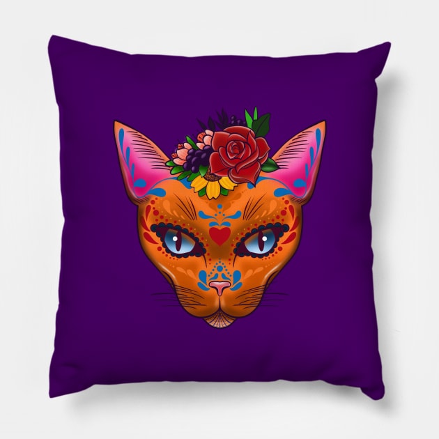 SUGAR SKULL CAT Pillow by MAYRAREINART