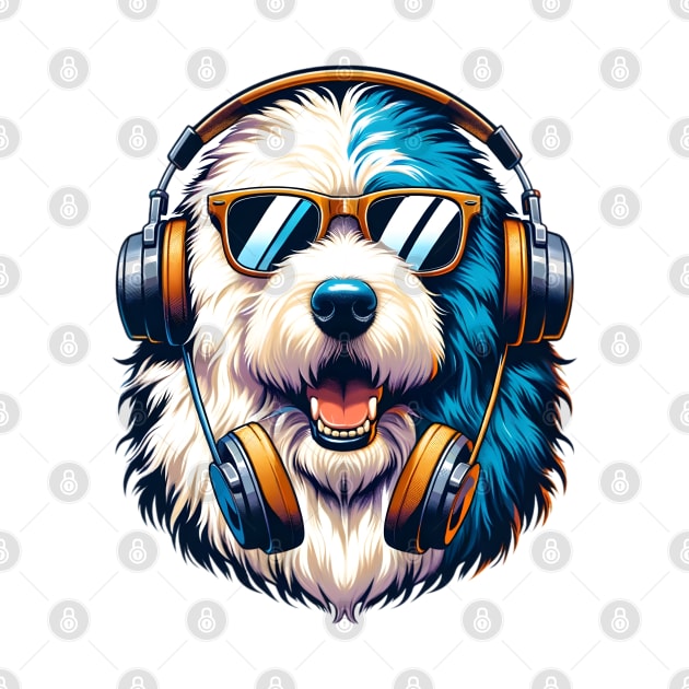 Old English Sheepdog as Smiling DJ with Headphones and Sunglasses by ArtRUs