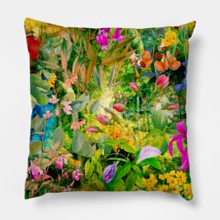 Cool tropical floral leaves botanical illustration, tropical plants,leaves and flowers, yellow leaves pattern Pillow