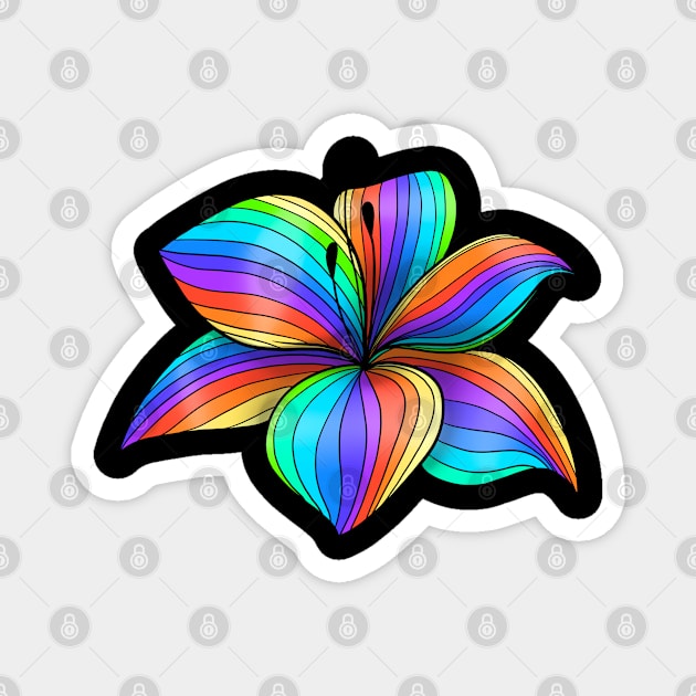 Single lily flower in rainbow colors Magnet by Izzzzman