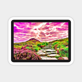 Purple Aesthetic Mountain Landscape Field of Flowers Stone Steps Magnet