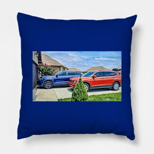 Red and Blue Car Photo Pillow