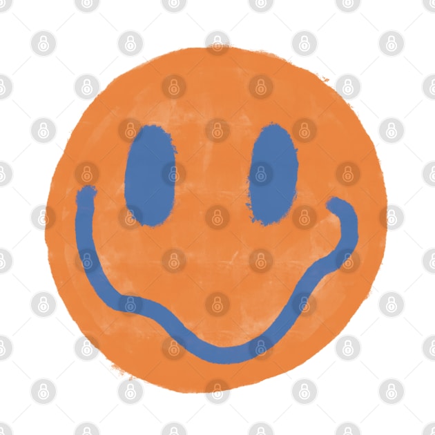 Orange and Blue Vintage Smiley Face by Jennggaa