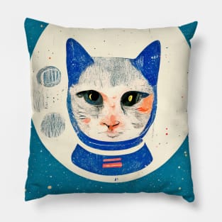 Astronaut from the Past Cat Retro Poster Vintage Art Moon Wall Space Pink Illustration Pillow