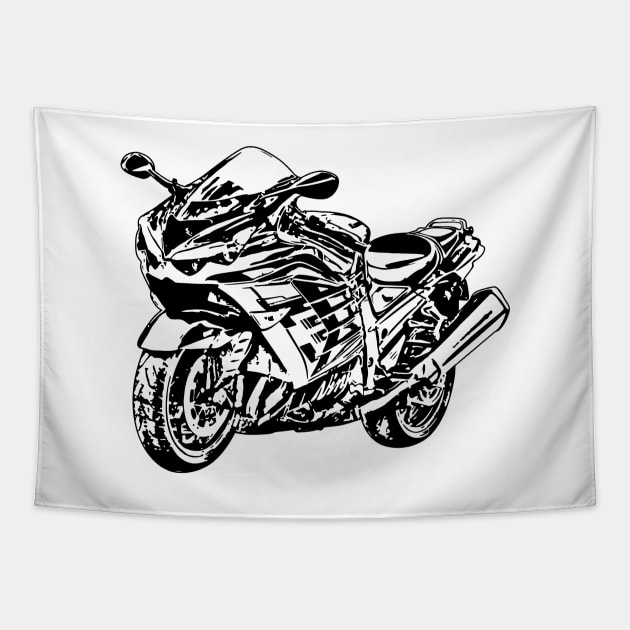 ZX14R Motorcycle Sketch Art Tapestry by DemangDesign