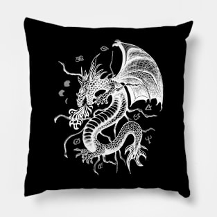 White Dragon in Flight Pillow