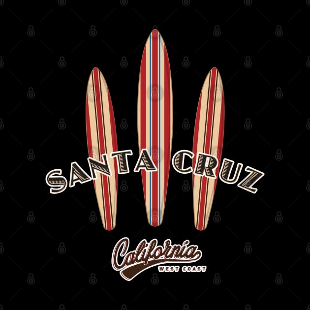 Santa Cruz California with three Surfboards Logo Sticker Dark by PauHanaDesign